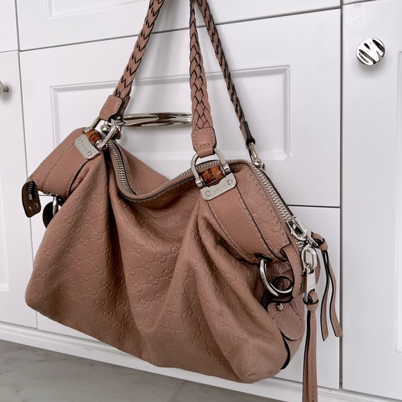 GUCCI Antique Rose Guccissima Leather Bamboo Bar Medium Tote Bag - Picture 6 of 15